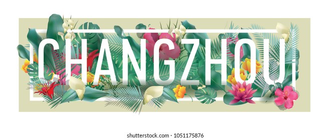 Changzhou City Typographic Floral Framed Vector Card Design
