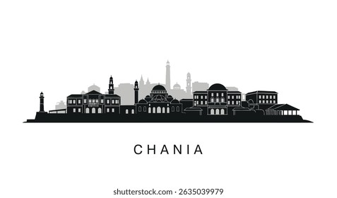 Chania with Crete skyline silhouette, Greece, and travel.