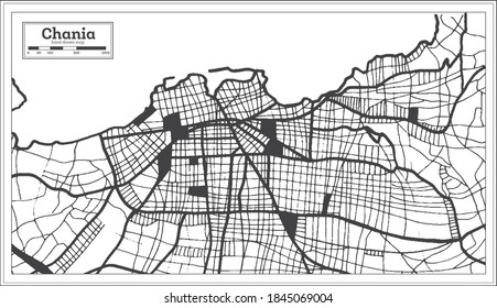 Chania Greece City Map in Black and White Color in Retro Style. Outline Map. Vector Illustration.