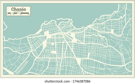 Chania Greece City Map in Retro Style. Outline Map. Vector Illustration.