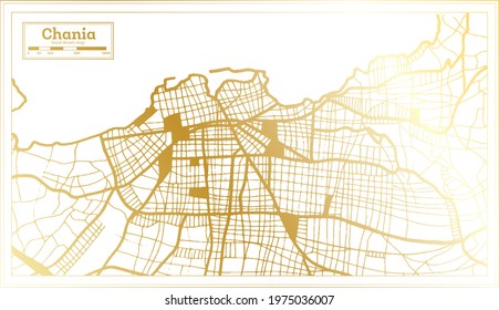 Chania Greece City Map in Retro Style in Golden Color. Outline Map. Vector Illustration.