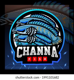 Channa pulchra fish mascot. esport logo design
