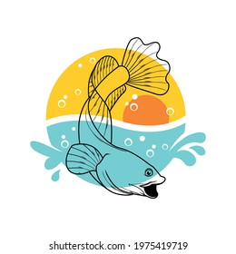 Channa snake head predator animal fish wild life in water illustration vector, Snakehead fish logo vector