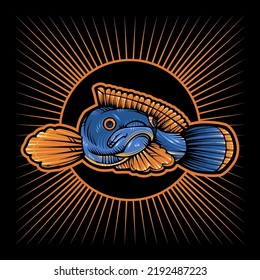 Channa Snakehead Fish Vector Japanese Illustration Style Isolated. Editable Layer and Color.