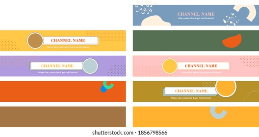 plantilla de banner de canal de diez en colores pastel. estilo de vida de las niñas, elementos de diseño de medios sociales. fondo, bebe rosa, azul, púrpura, naranja, amarillo, verde, dorado y beige.