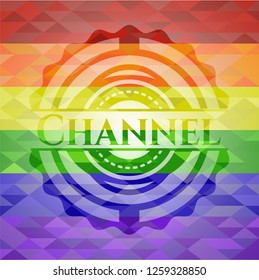Channel emblem on mosaic background with the colors of the LGBT flag
