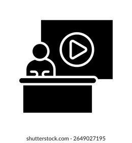 Channel glyph icon, use for journalist, broadcasting, education, news and media UI, UX kit, app and web development, digital or print.