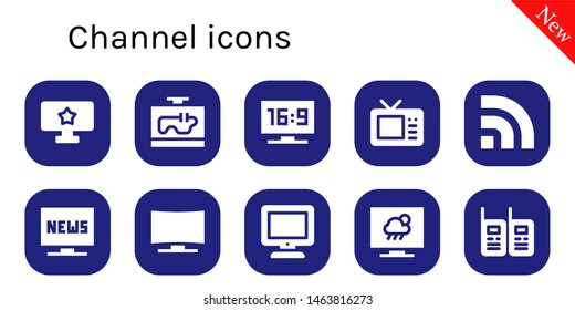 channel icon set. 10 filled channel icons.  Simple modern icons about  - Tv, Television, Rss, Walkie talkies