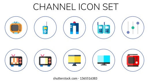channel icon set. 10 flat channel icons.  Collection Of - television, walkie talkie, metal, tv, walkie talkies, controls
