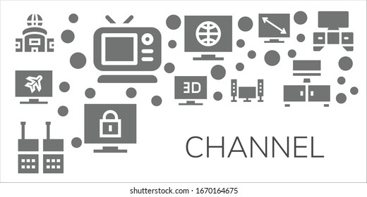 conjunto de iconos de canal. 11 iconos de canal rellenos. Incluidos iconos de Televisión, Televisión, Walkie talkie