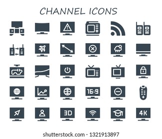 channel icon set. 30 filled channel icons.  Simple modern icons about  - Tv, Television, Rss, Walkie talkies, Walkie talkie, Remote control