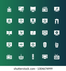 Channel Icon Set. Collection Of 25 Filled Channel Icons Included Tv, Remote Control, Television, Walkie Talkie, Metal