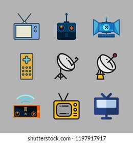 channel icon set. vector set about remote control, television and satellite dish icons set.