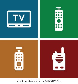 channel icons set. Set of 4 channel filled icons such as TV, remote control