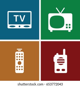 Channel icons set. set of 4 channel filled icons such as tv, remote control