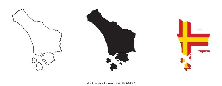 Vetor de mapa das Ilhas do Canal com contorno de região editável, silhueta preta e conceito de bandeira relacionado ao Reino Unido para geografia, educação, viagens e territórios insulares europeus