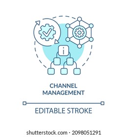 Channel management turquoise concept icon. Real estate advertising system abstract idea thin line illustration. Isolated outline drawing. Editable stroke. Roboto-Medium, Myriad Pro-Bold fonts used