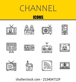 channel vector line icons set. television, news and tv Icons. Thin line design. Modern outline graphic elements, simple stroke symbols stock illustration