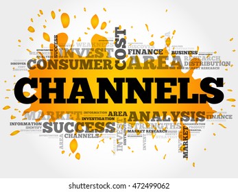 Channels word cloud collage, business concept background