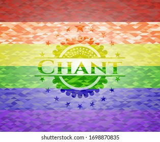 Chant-Emblem auf mosaikem Hintergrund mit den Farben der LGBT-Flagge