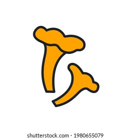 Chanterelle icon. Vector isolated linear color icon contour shape outline. Thin line. Modern glyph design. Mushrooms. Food ingredients.