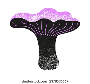 Chanterelle mushroom with grunge texture. Cartoon vector illustration in gothic style. Isolated on white background