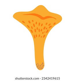 Chanterelle mushroom hand drawn illustration. Cartoon style flat design, isolated vector. Kids autumn, fall print, seasonal plant element, woodland, park, outdoors, nature