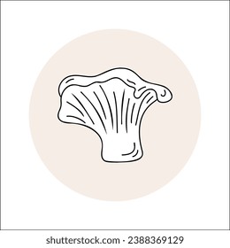 Chanterelle mushroom line icon black outline in circle. Vector illustration isolated boletus in doodle style. Design theme forest mushrooms, menu, forest, ingredients, recipes, organic products, etc.