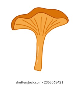 Chanterelle mushroom on white background, icon with outline, cartoon style vector