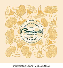 Chanterelle mushrooms background design template. Linear graphic style. Vector illustration.