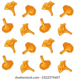 Chanterelle mushrooms in cartoon style. Vector illustration. Seamless pattern with mushrooms.