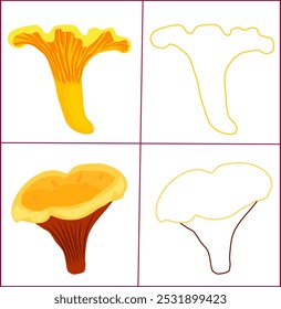 Cogumelos chanterelle página de coloração para crianças pequenas