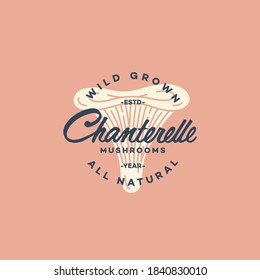 Chanterelle mushrooms lettering logo design template. Vector illustration.