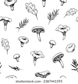 Chanterelle mushrooms seamless pattern design, vector illustration.