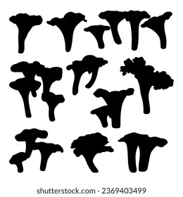 Chanterelle mushrooms silhouette stencil templates set