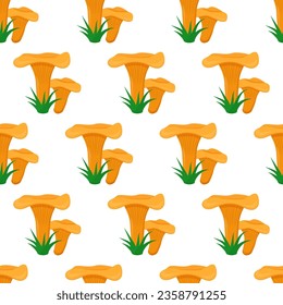 Chanterelle mushrooms vector seamless pattern