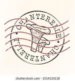 Chanterelle Stamp Postal. Orange Mushroom Silhouette Seal. Passport Round Design. Vector Icon. Design Retro Travel.