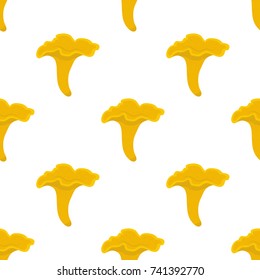 Chanterelle yellow mushroom seamless pattern. Organic edible food. Made in cartoon flat style. Vector illustration