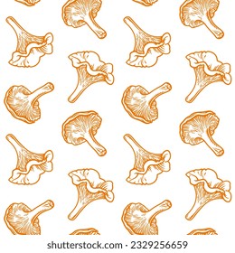 Chanterelles. Seamless pattern with mushrooms. Vector illustration.