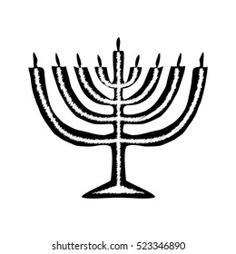 Chanukah candle black silhouette. Jewish religious holiday of Hanukkah. Vector illustration on isolated background.