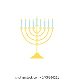 Chanukah Hanukkah Menorah 9 candle candelabrum. Vector illustration is isolated on white background. Element of Hanukkah. Jewish symbol for celebration Chanukah, Festival of Lights. EPS10