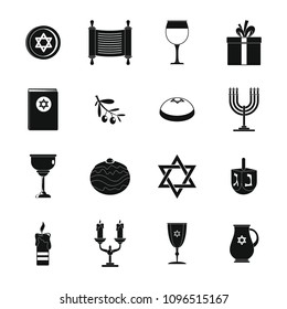 Chanukah jewish holiday icons set. Simple illustration of 16 chanukah jewish holiday vector icons for web