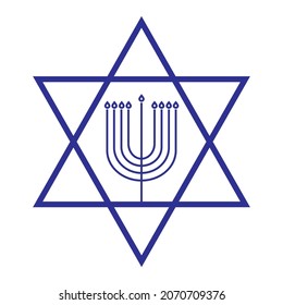 Chanukah. Menora and star of David icon on white background. Vector illustration.