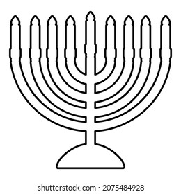 Chanukah menorah Jewish holiday candelabra with candles Israel candle holder contour outline icon black color vector illustration flat style simple image