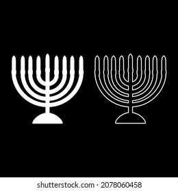 Chanukah menorah Jewish holiday candelabra with candles Israel candle holder icon white color vector illustration flat style simple image set