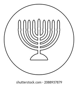 Chanukah menorah Jewish holiday candelabra with candles Israel candle holder icon in circle round black color vector illustration image outline contour line thin style simple