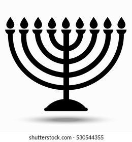  Chanukiah - a symbol of the Jewish holiday of Hanukkah - Day of Atonement. Illustration isolated on white background.