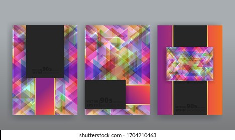 Chaos abstract geometric covers design. Cool halftone shiny gradients templates set. Fluid shapes poster composition. Retro futuristic creative 90s and 80s style. Modern flyers, banners and labels