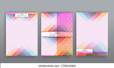 Chaos abstract geometric covers design. Cool halftone shiny gradients templates set. Fluid shapes poster composition. Retro futuristic creative 90s and 80s style. Modern flyers, banners and labels