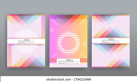 Chaos abstract geometric covers design. Cool halftone shiny gradients templates set. Fluid shapes poster composition. Retro futuristic creative 90s and 80s style. Modern flyers, banners and labels